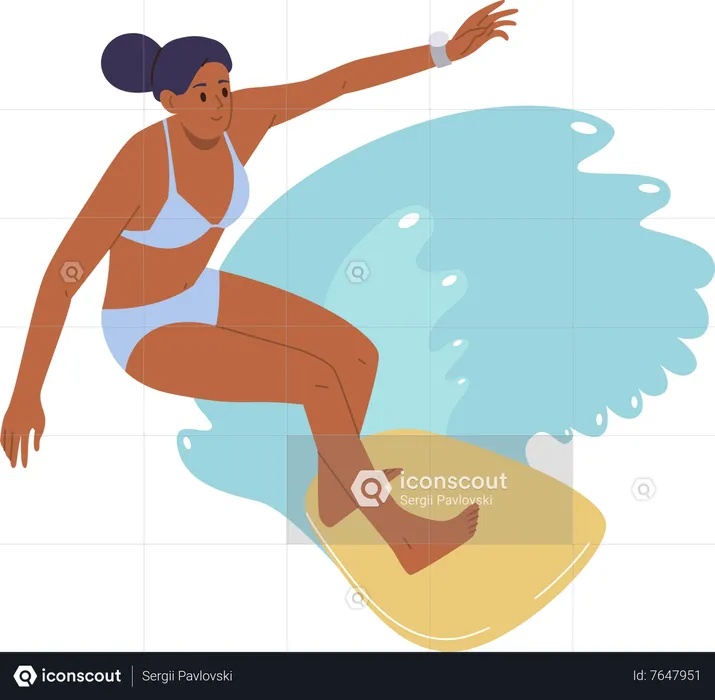 Woman surfer extreme board rider  Illustration