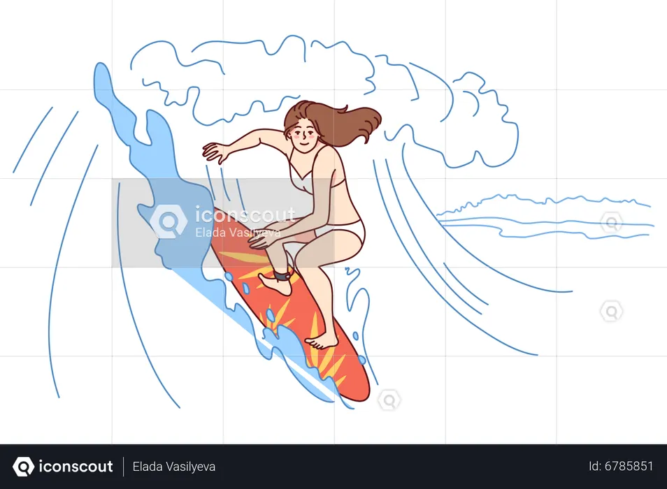 Woman surfing in sea  Illustration