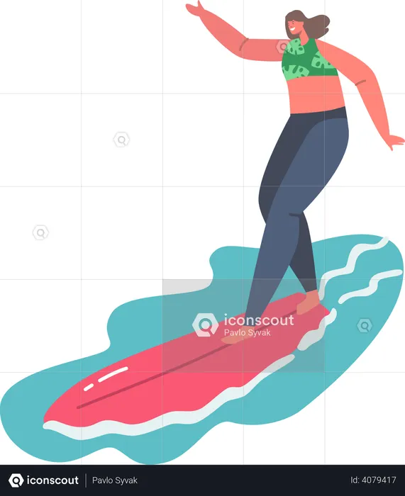 Woman surfing on the waves  Illustration