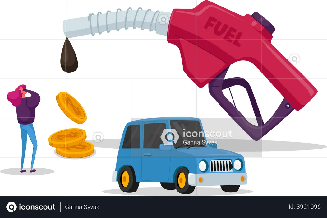 Woman surprise by high petrol price  Illustration