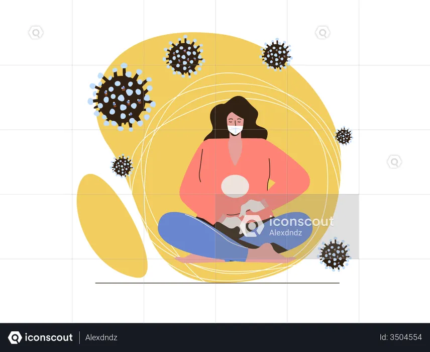Woman surrounded by coronavirus  Illustration