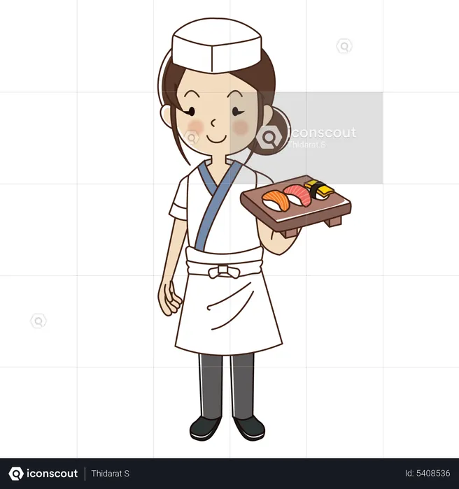 Woman sushi chef  Illustration