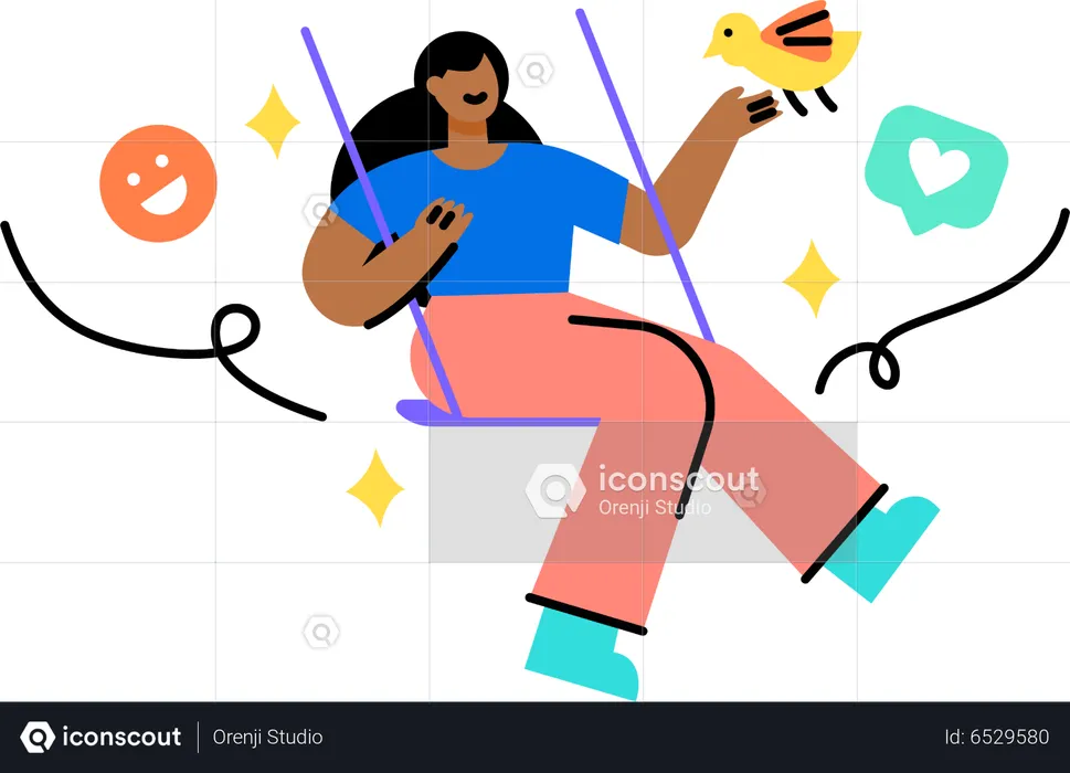 Woman swinging on the swin  Illustration