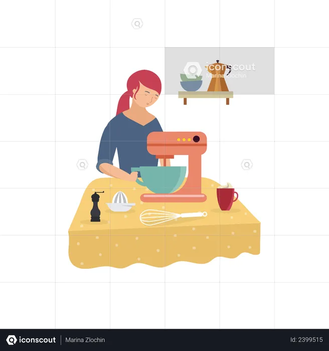 Woman tailoring on sewing machine  Illustration