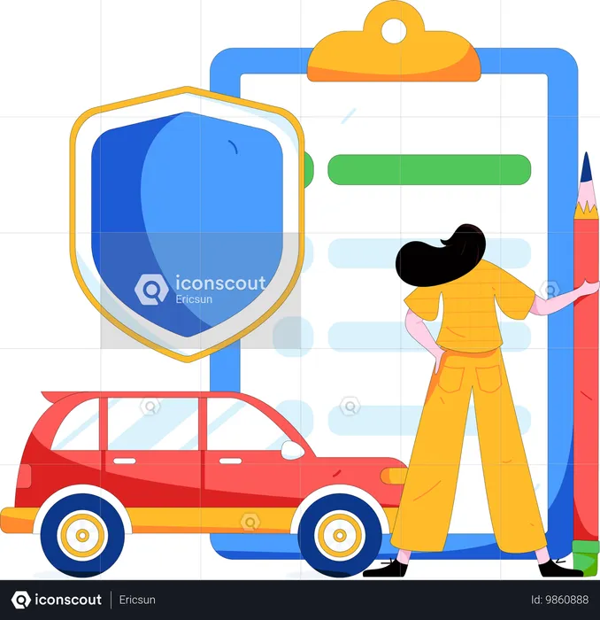 Woman takes car insurance  Illustration