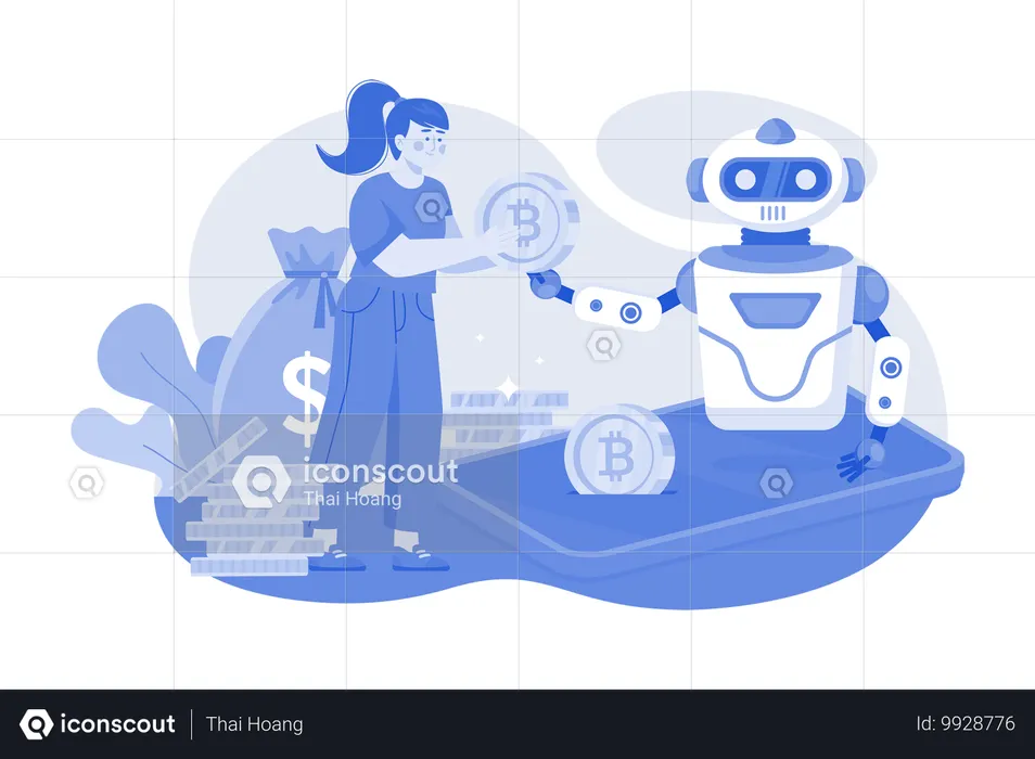 Woman takes help from Cryptocurrency Trading Bot  Illustration