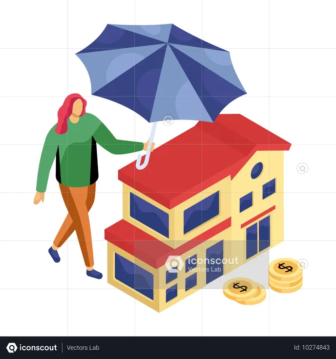 Woman takes new house insurance  Illustration