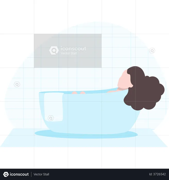 Woman taking a hot bath in bathtub  Illustration