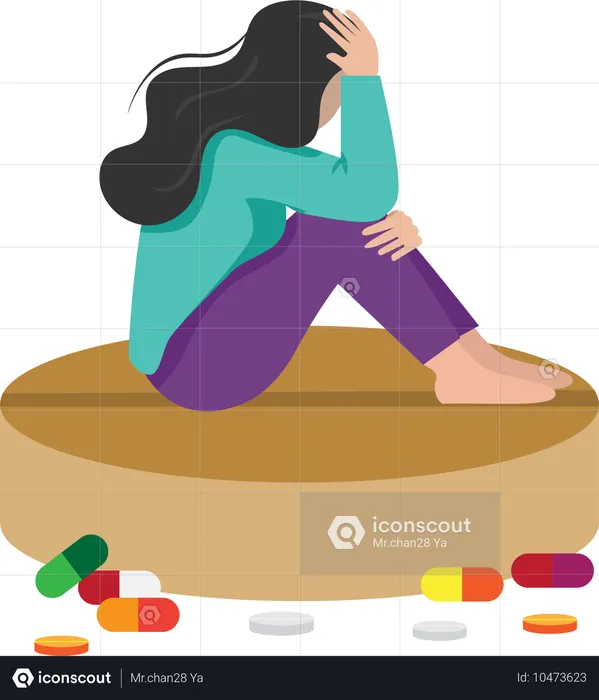 Woman taking antidepressant pills  Illustration