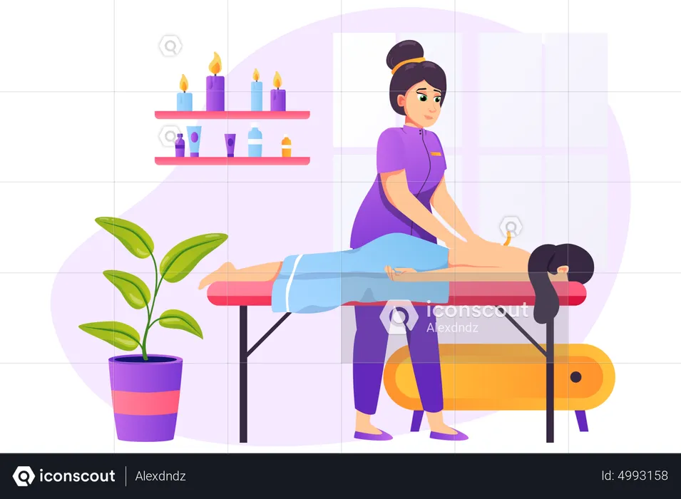 Woman taking back massage to client  Illustration