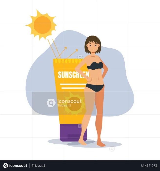 Woman taking care of skin by applying sunscreen  Illustration