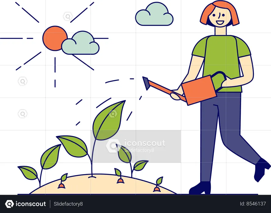 Woman Taking Care Plants  Illustration