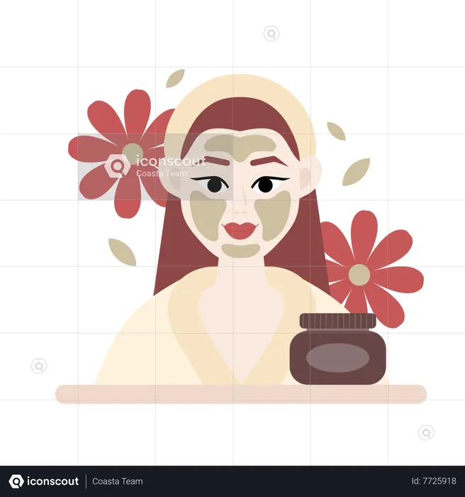 Woman taking Clay Face Mask  Illustration