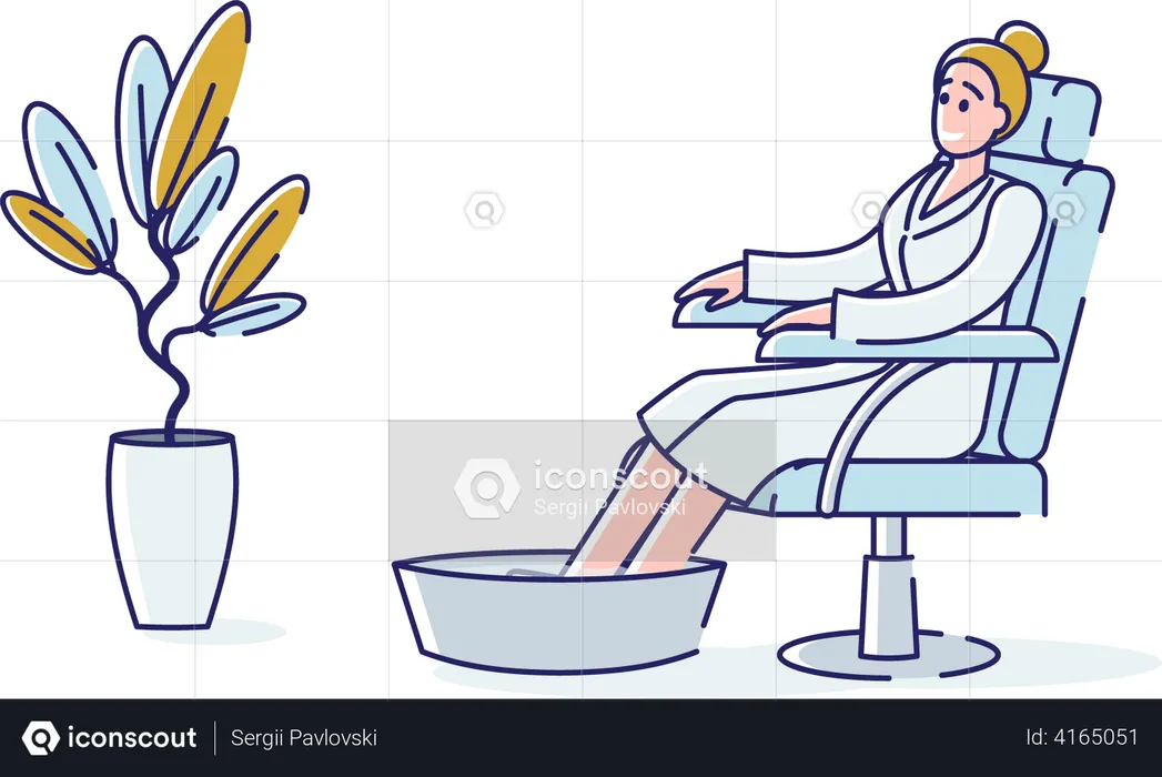 Woman taking foot bath  Illustration