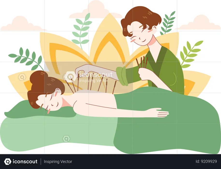 Woman taking massage in herbal spa  Illustration