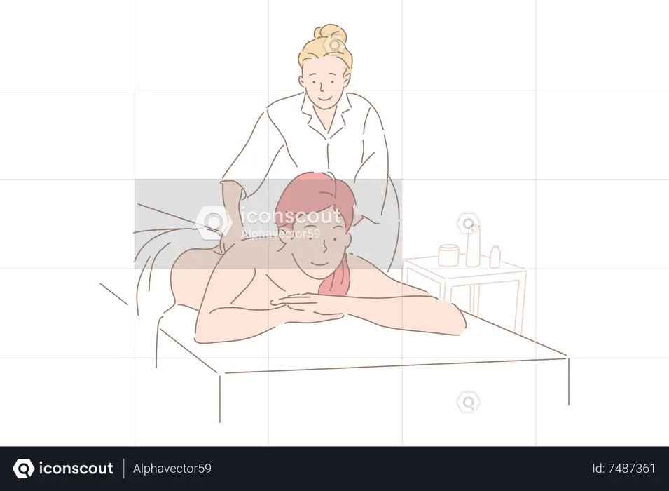 Woman taking massage in spa  Illustration