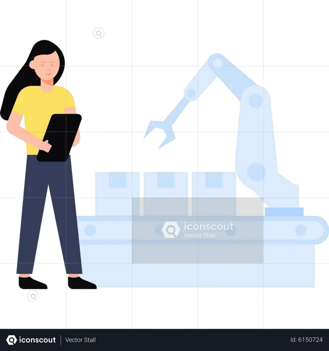 Woman taking notes about production unit  Illustration