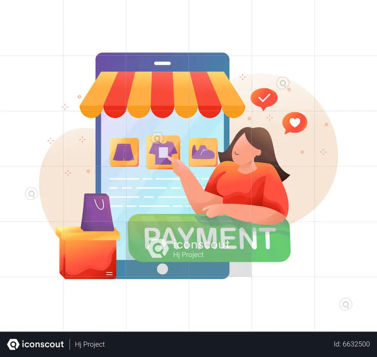 Woman taking online payment option for shopping  Illustration