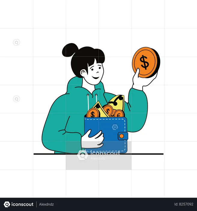 Woman taking out money from wallet to do shopping  Illustration