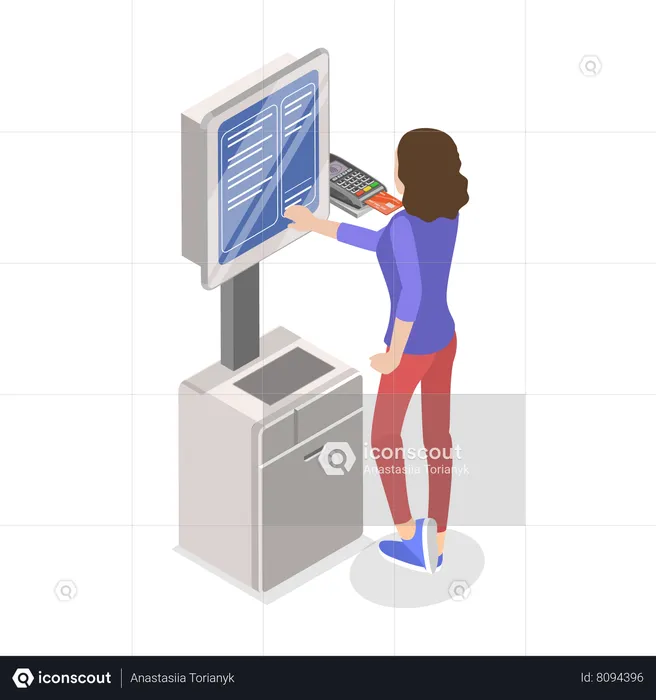 Woman taking out ticket from ticket machine  Illustration