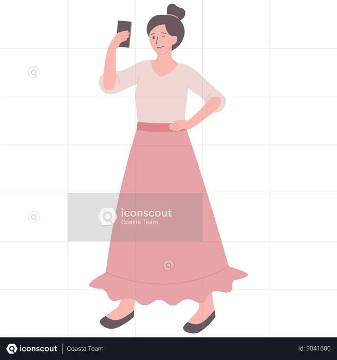 Woman Taking Phone Selfie  Illustration
