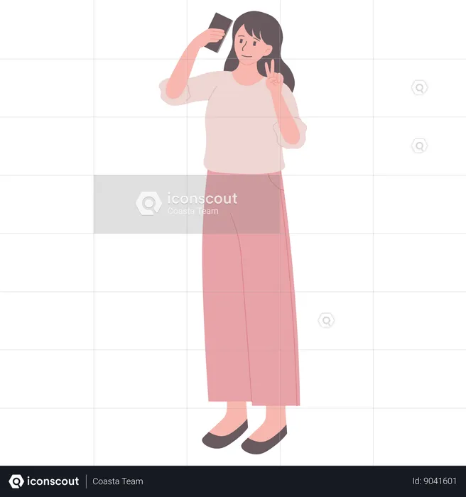 Woman Taking Phone Selfie  Illustration