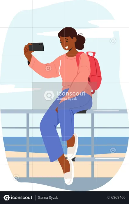 Woman Taking Selfie  Illustration