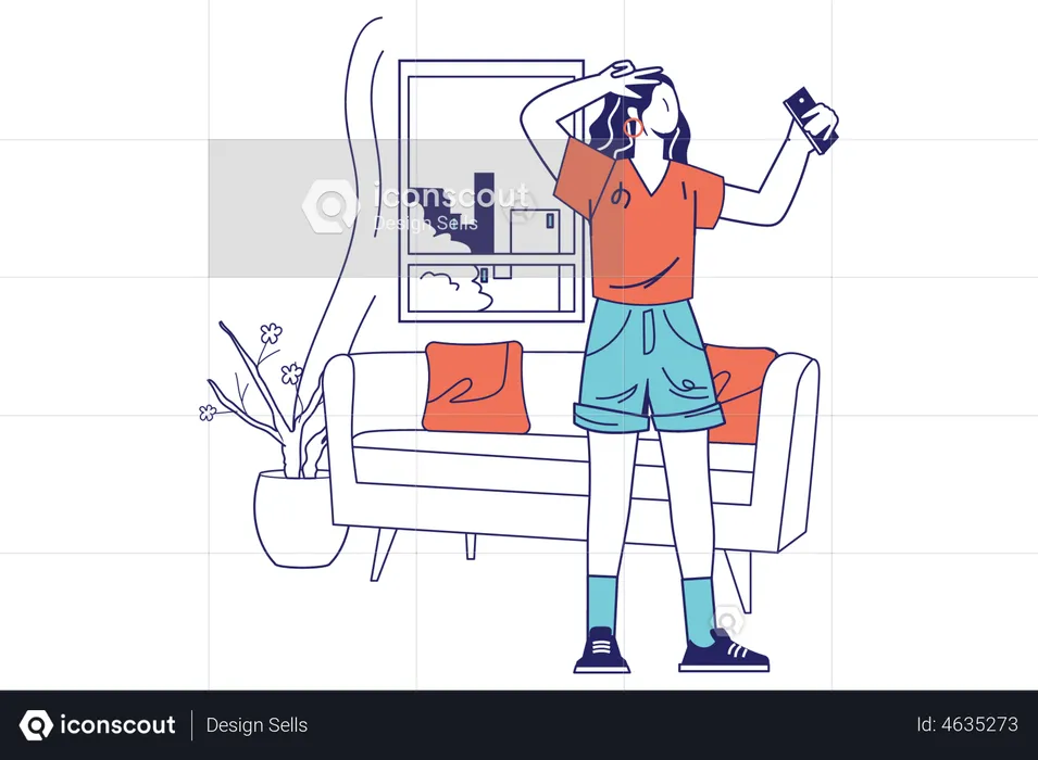 Woman taking selfie at home  Illustration