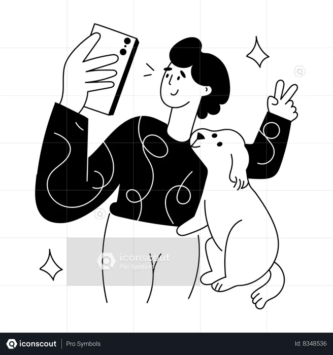 Woman taking Selfie with Pet  Illustration