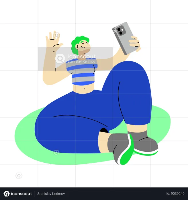 Woman taking selfies in home  Illustration