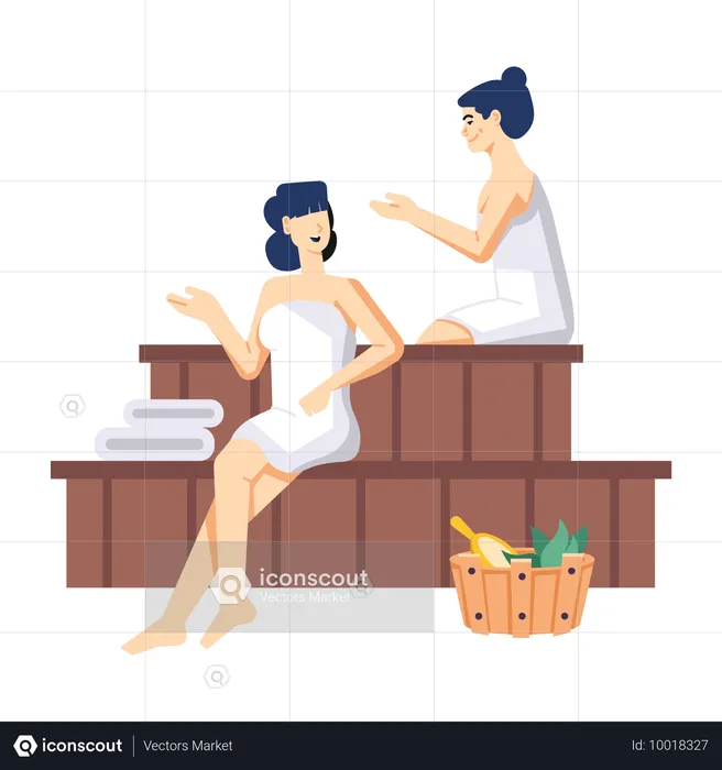 Woman taking steam bath at spa  Illustration