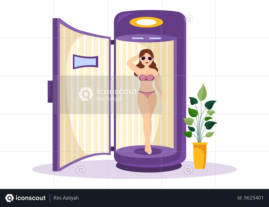 Woman taking Sun Tanning Procedure  Illustration