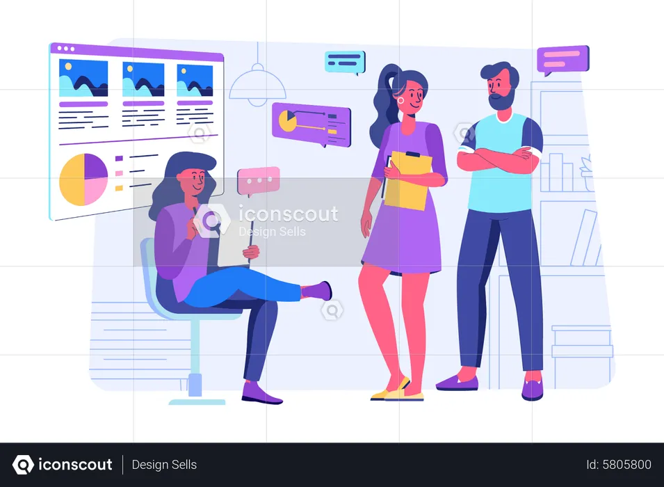 Woman taking survey from employees  Illustration
