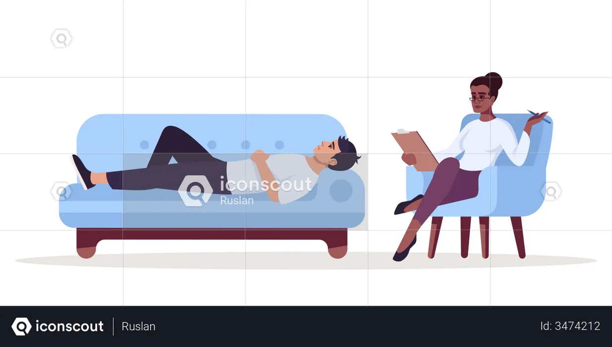 Woman taking therapy session with sleeping man  Illustration