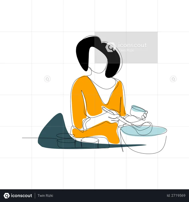 Woman taking vegetables from the pot  Illustration
