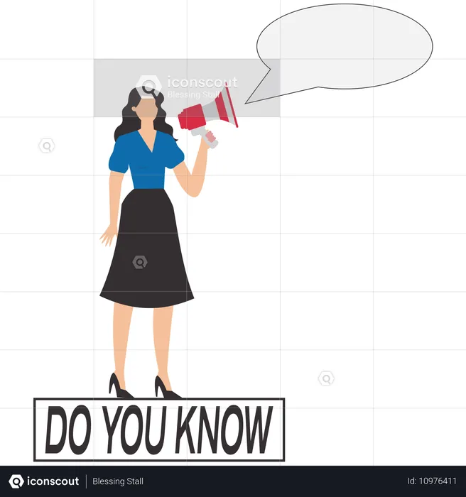 Woman talk on megaphone on did you know speech bubble  Illustration