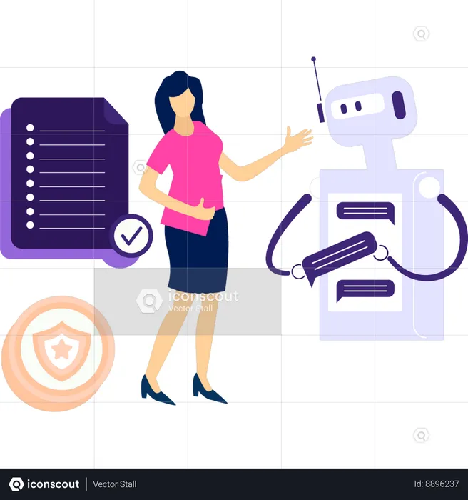 Woman talking about AI robot  Illustration