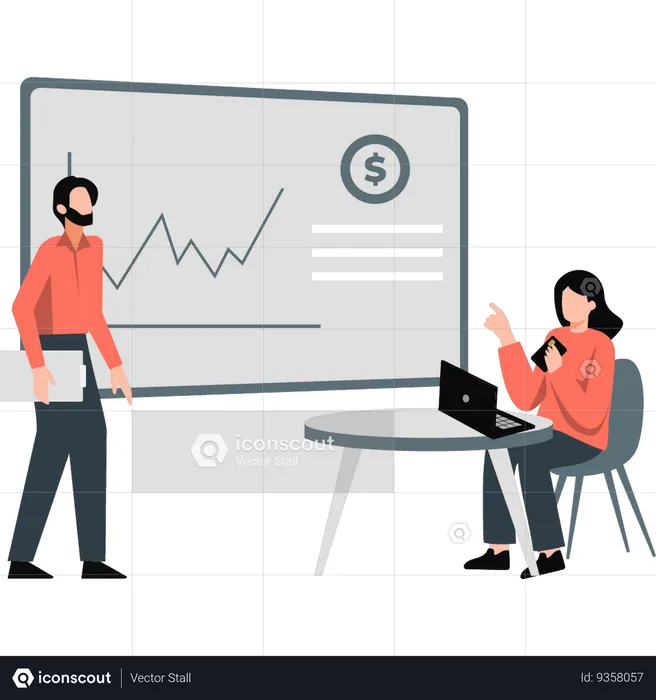 Woman talking about  business graph to boy  Illustration