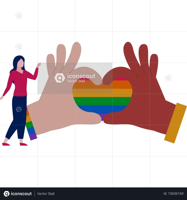 Woman talking about couple in love rainbow  Illustration