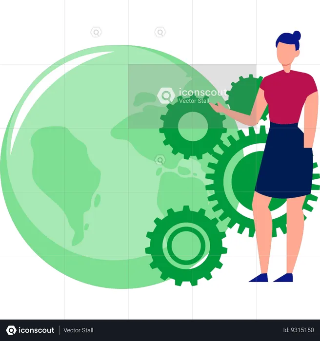 Woman talking about global setting  Illustration