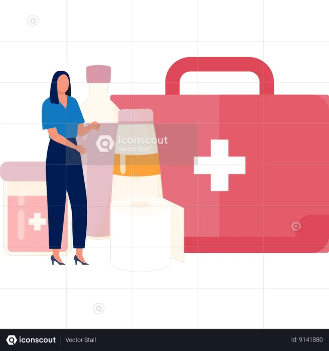 Woman Talking About Importance Of First Aid Kit  Illustration