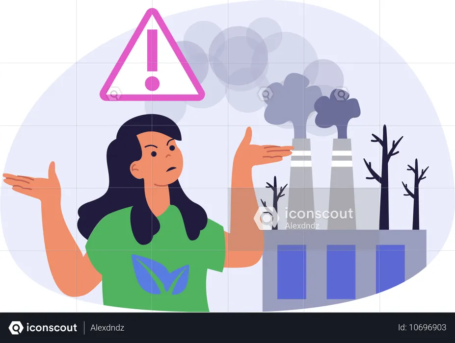 산업 오염에 대해 이야기하는 여성  일러스트레이션