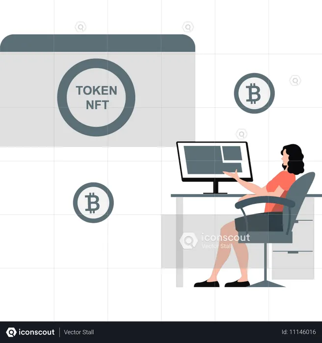 Woman talking about token NFT  Illustration