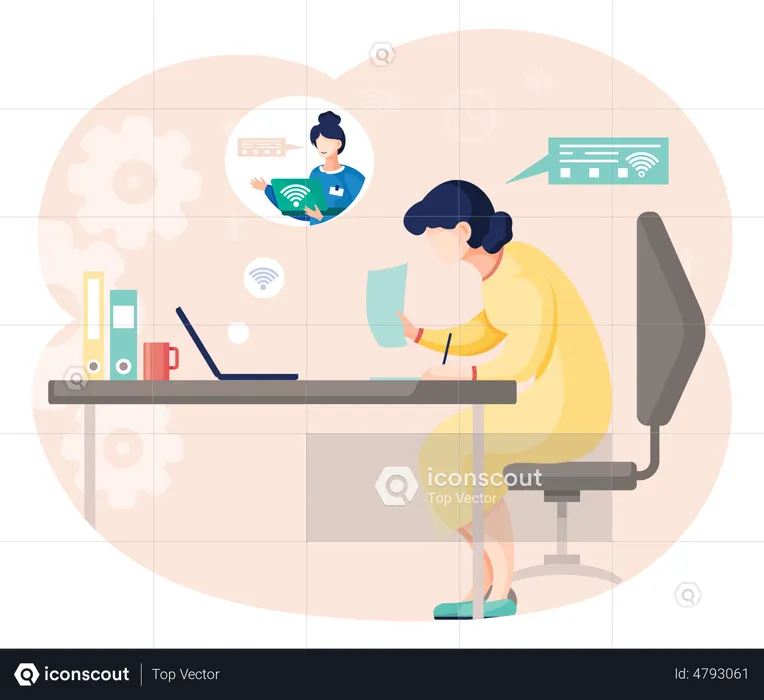 Woman talking to colleague in video conference  Illustration