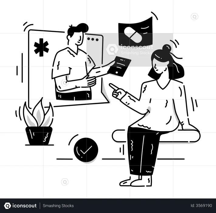 Woman talking to doctor using online website  Illustration