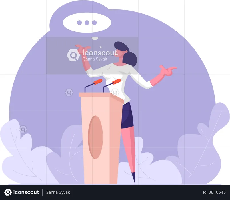 Woman talking while standing at podium  Illustration