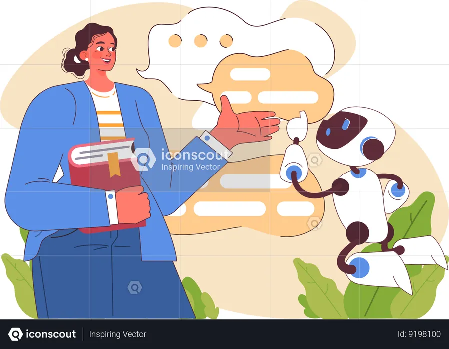 Woman talking with ai bot  Illustration