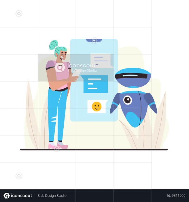 Woman talking with chatbot  Illustration