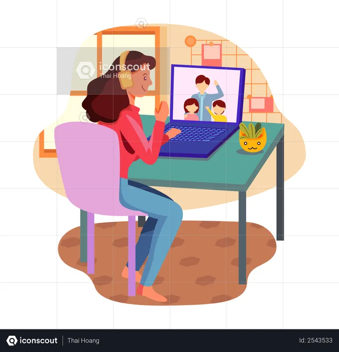 Woman talking with family on video call  Illustration
