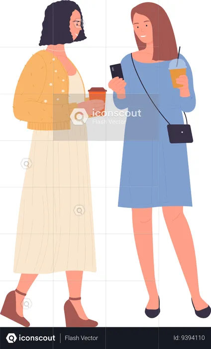 Woman talking with friend and drinking coffee  Illustration